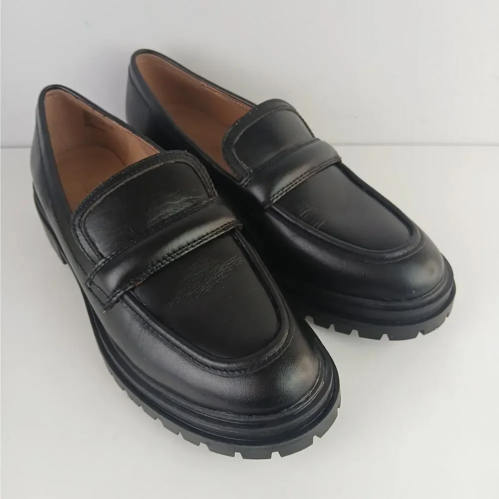 Madewell Women's SZ 8.5 The Bradley Lugsole Loafer in Black Leather